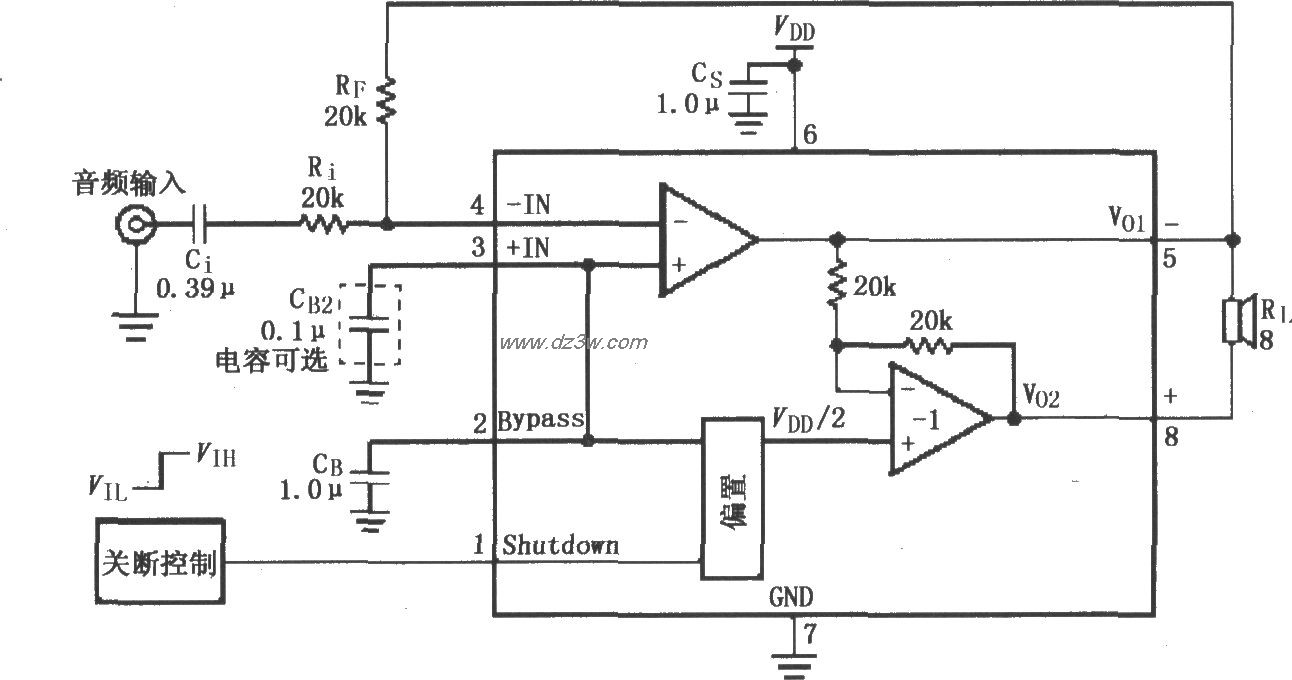 LM4818的音频功率放大电电路图