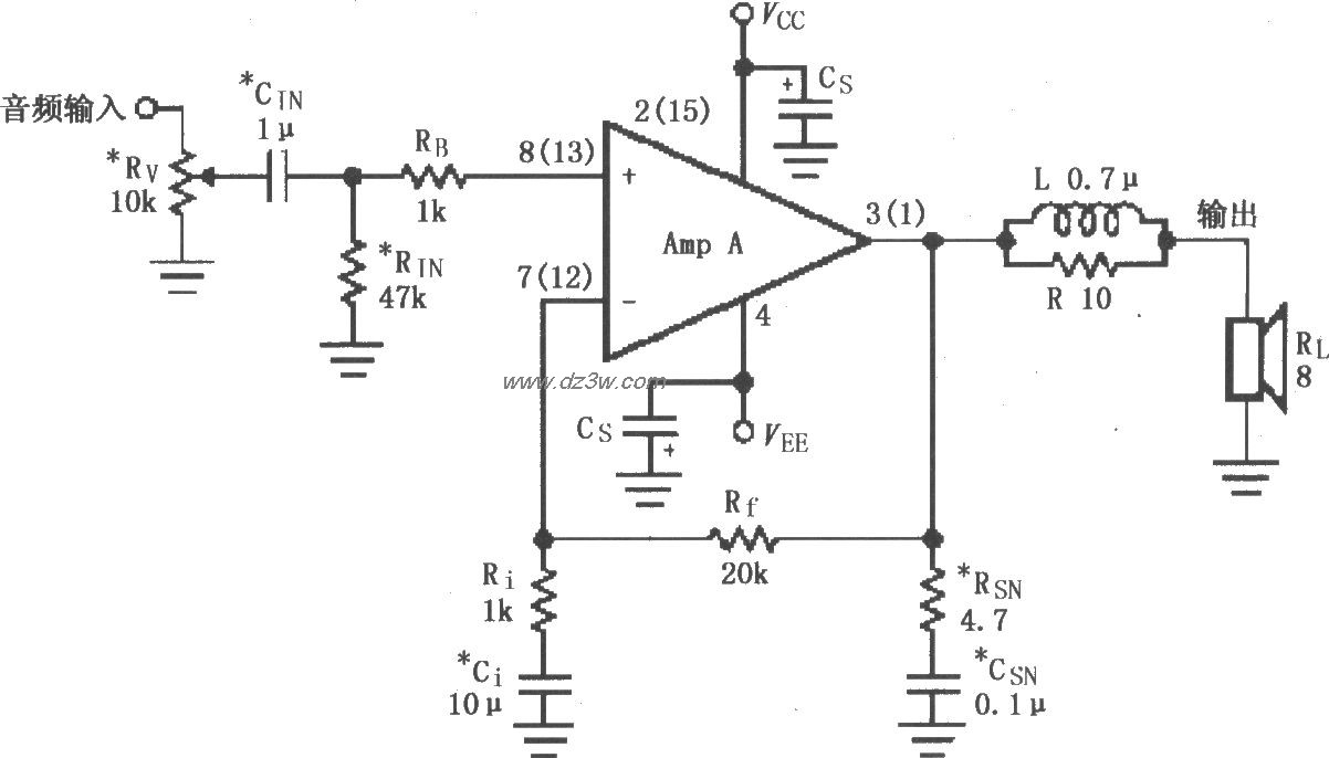 LM4765的辅助音频功率放电路图