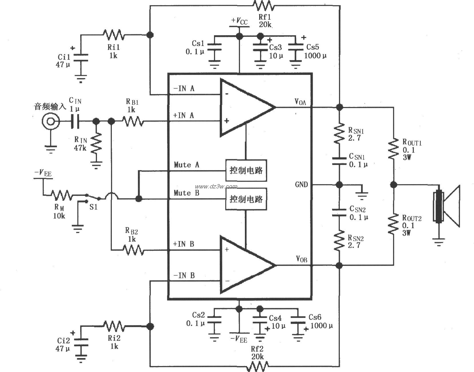 LM4732用于并联输出的音电路图