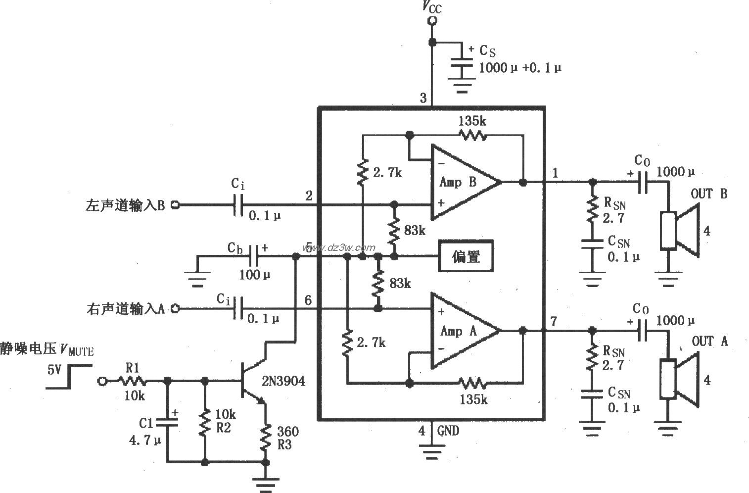由LM4752构成的具有静噪电路图