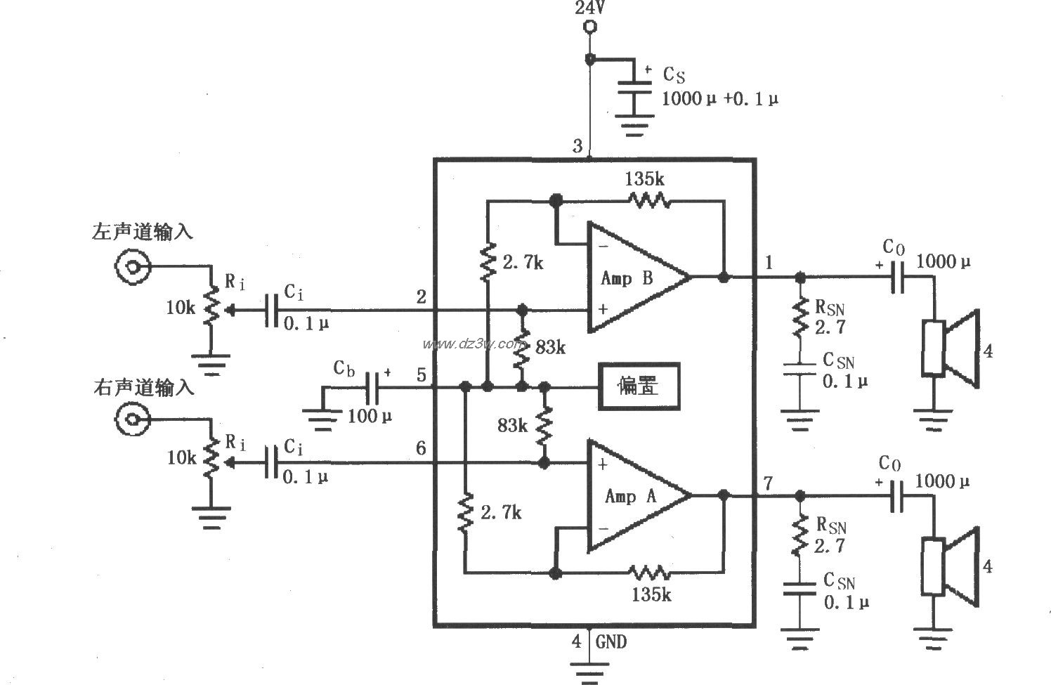 LM4752构成的音频功率放电路图