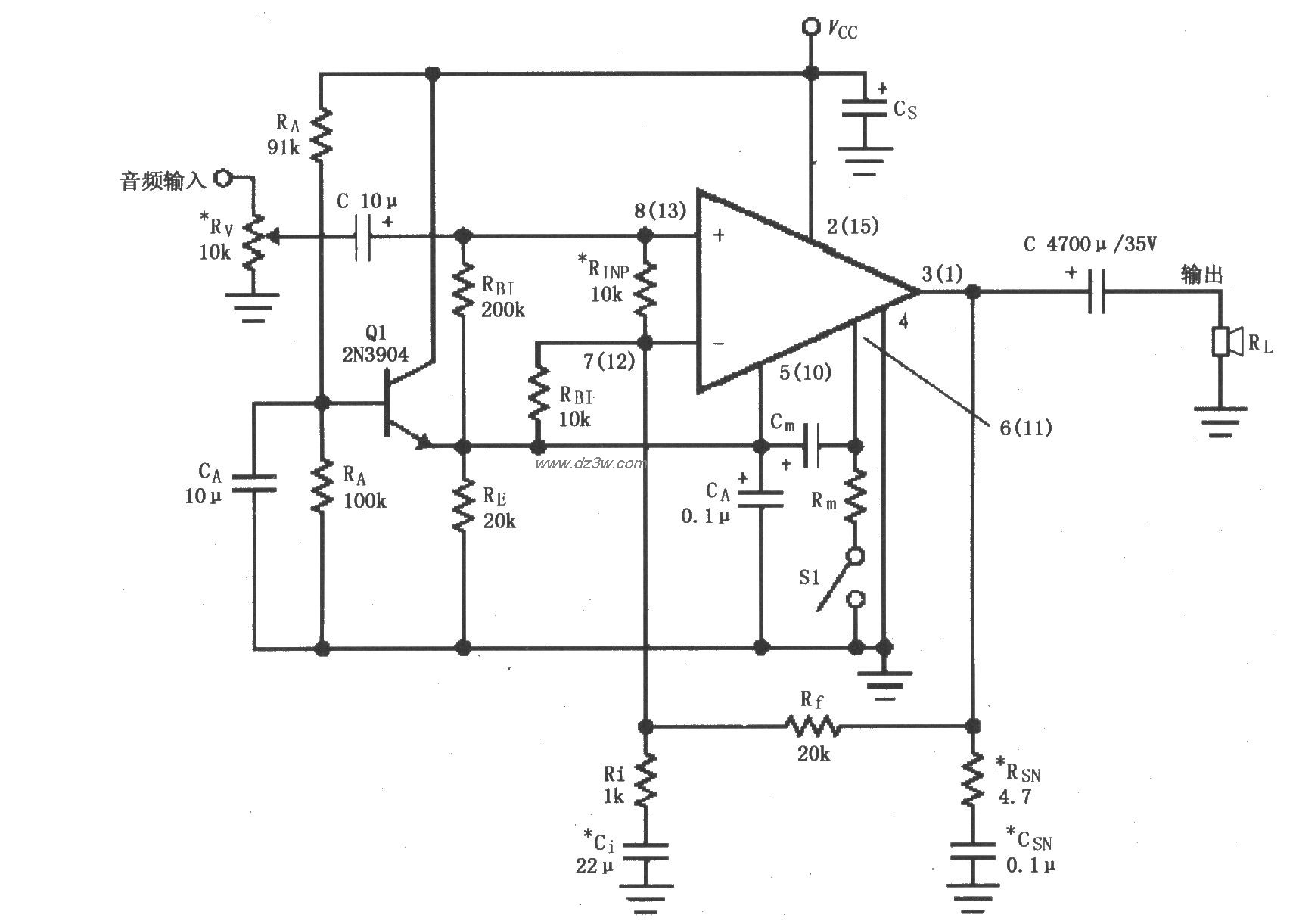 LM4766单电源供电的音频电路图