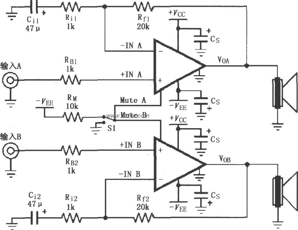LM4780双电源供电的音频电路图