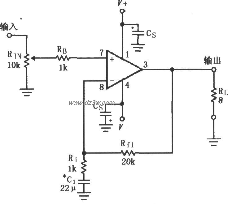 LM3875的双电源供电音频电路图