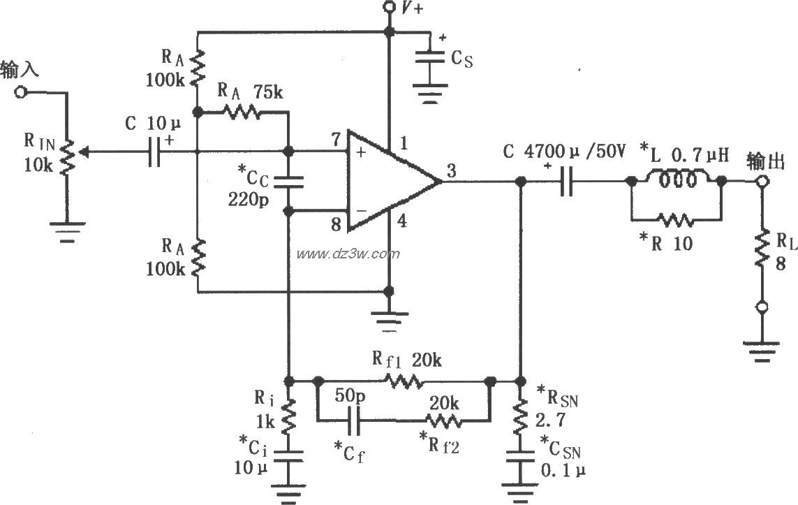LM3875的单电源供电音频电路图
