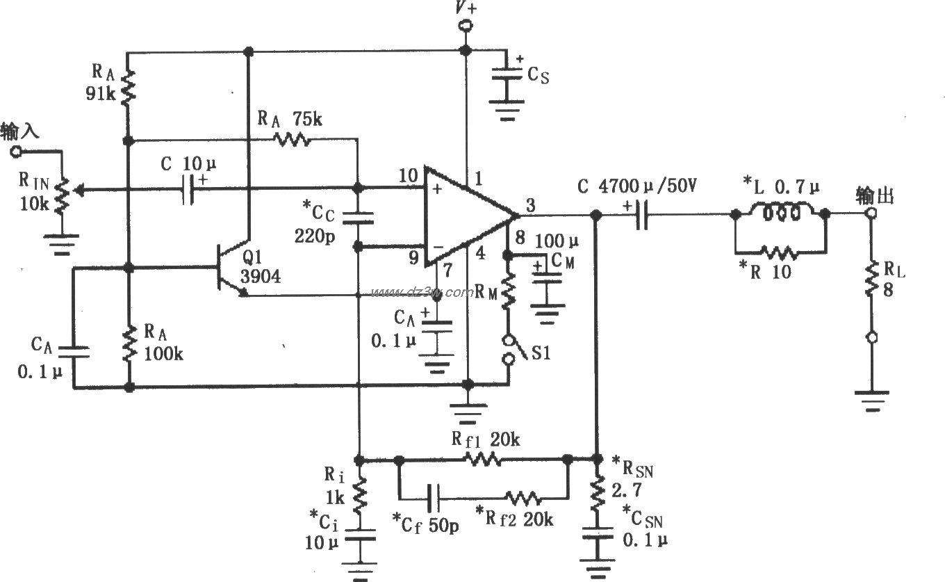 LM3876／3886的单电源供电路图