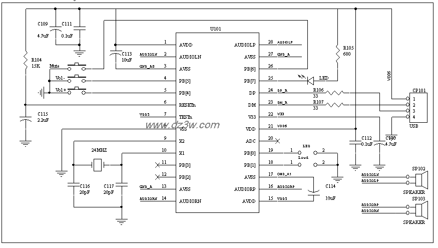 新款USB音箱方案MK909D,电路图