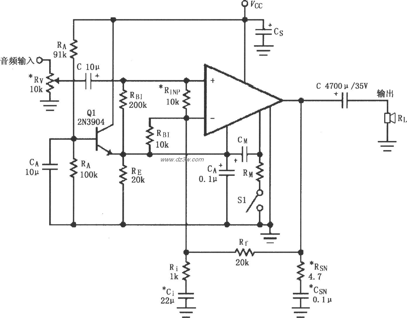 LM4732单电源供电的音频电路图