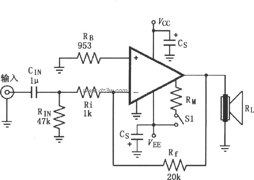 由LM4732构成的反相功率电路图