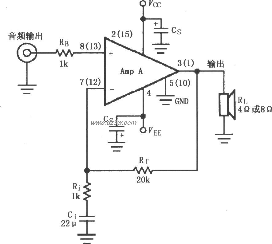 LM1876双电源供电音频功电路图