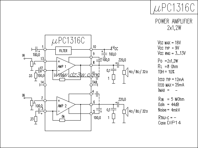 uPC1316C功放电路电路图