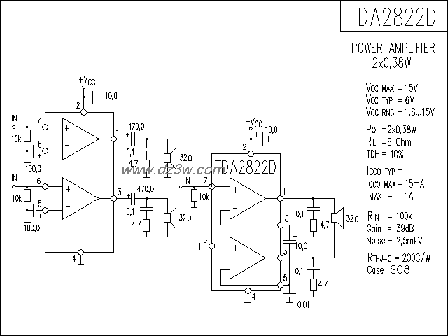 TDA2822D功放电路电路图
