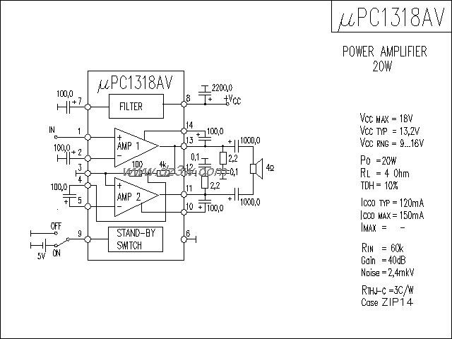 uPC1318AV功放电路电路图