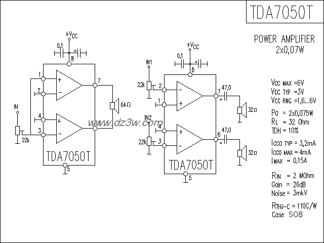 TDA7050T功放电路电路图