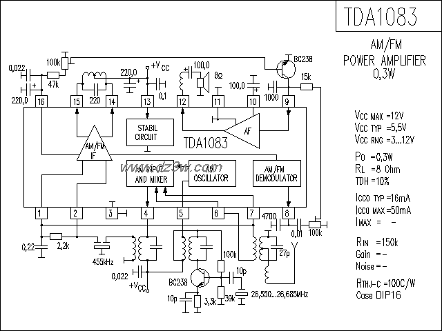 功放芯片LA3160典型应用电路图