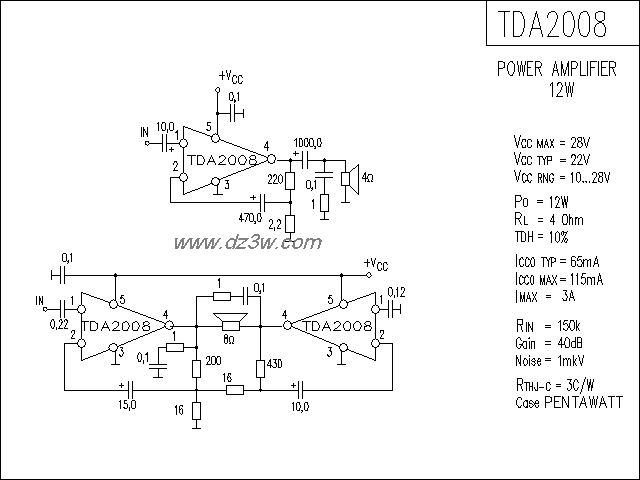 TDA2008功放电路电路图