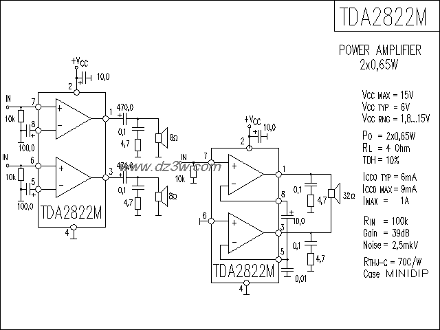 TDA2822M功放电路电路图