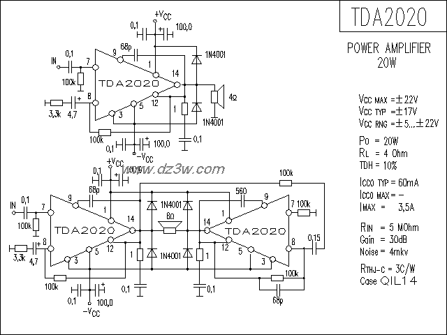 TDA2020功放电路电路图