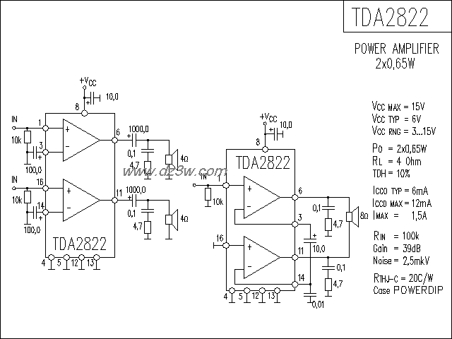 TDA2822功放电路电路图