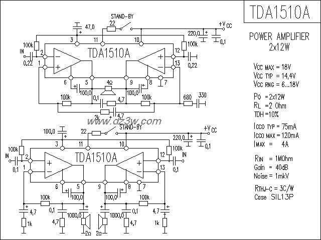 TDA1510A功放电路电路图
