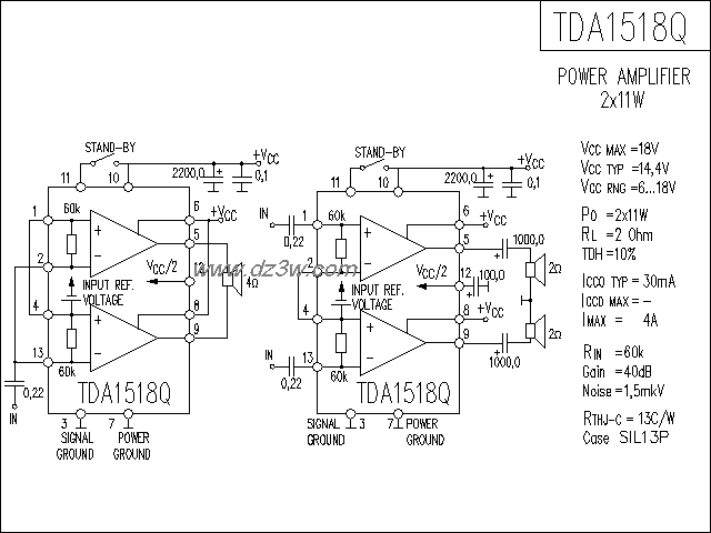 TDA1518Q功放电路电路图