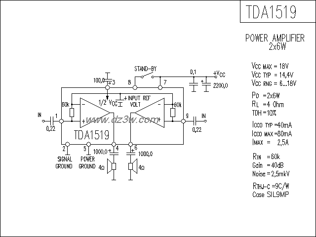 TDA1519功放电路电路图