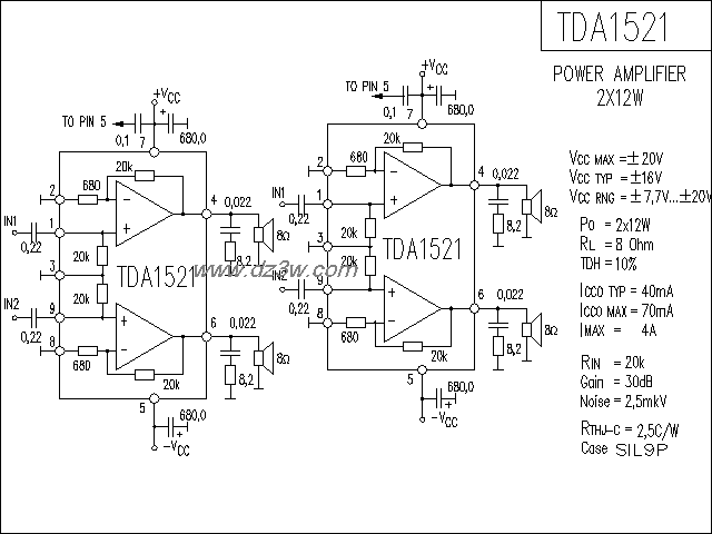 TDA1521功放电路电路图