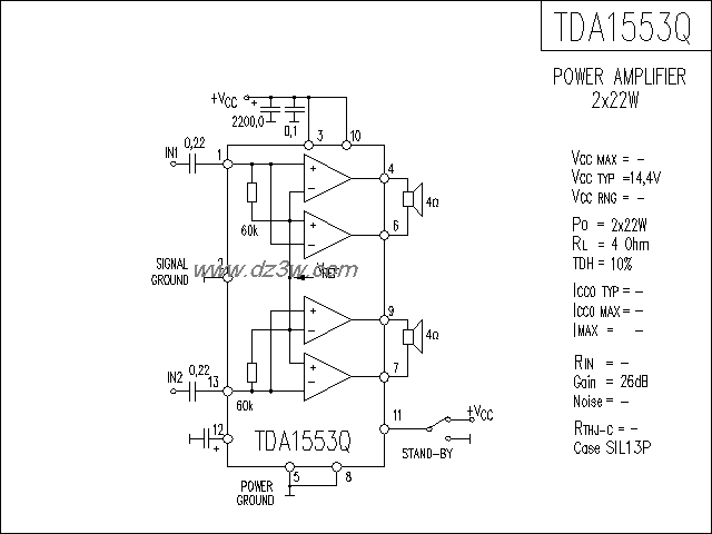 TDA1553Q功放电路电路图