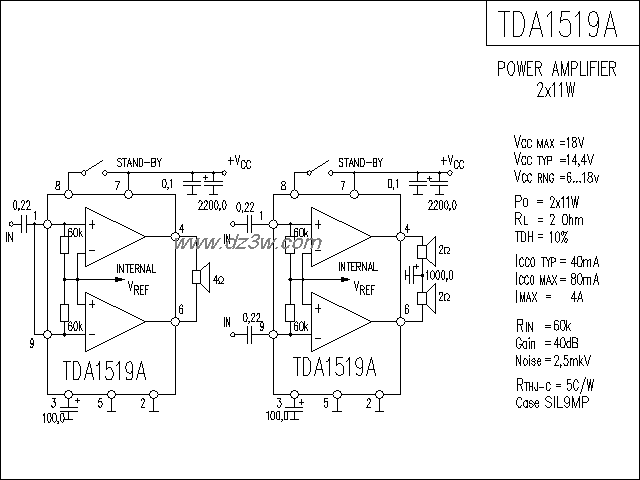TDA1519A功放电路电路图