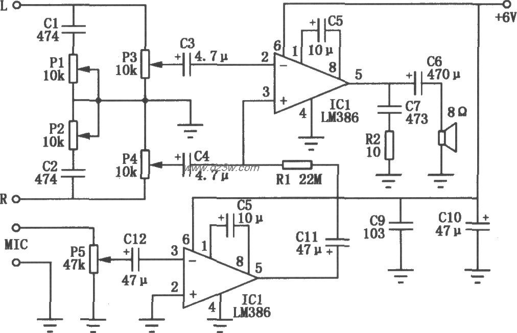 模拟卡拉OK伴唱放大电路电路图