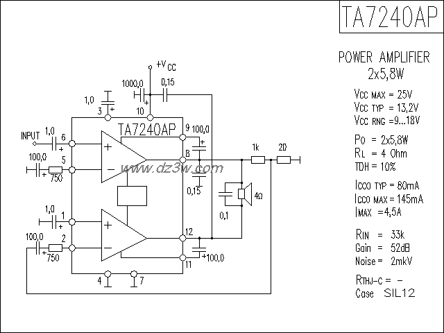 TA7240AP功放电路电路图