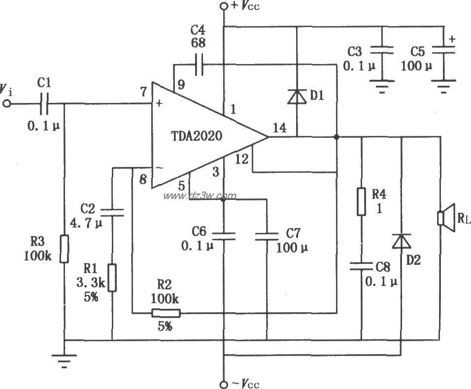 20W Hi—Fi音频功率放大电路图