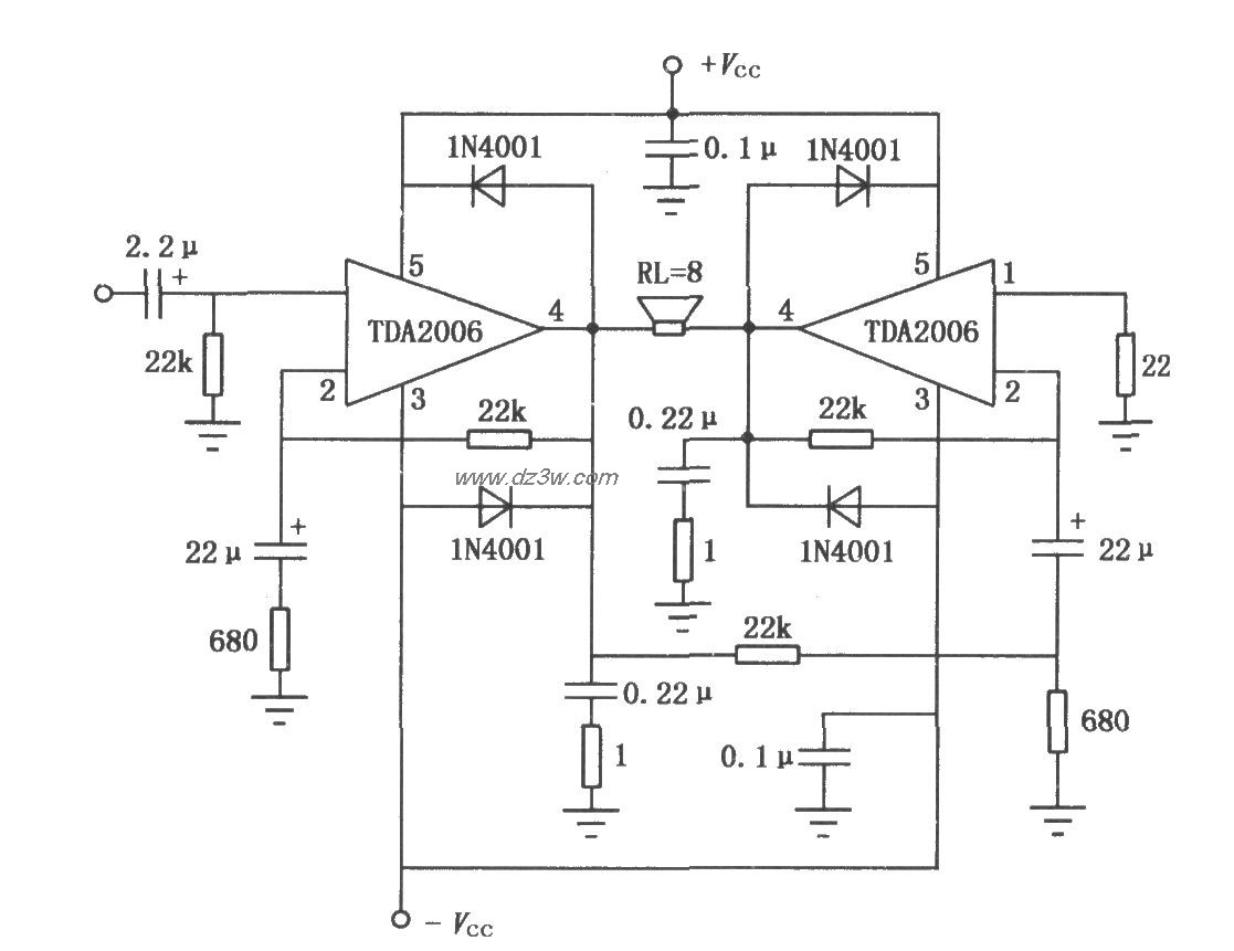 10W音频功率放大器TDA20电路图