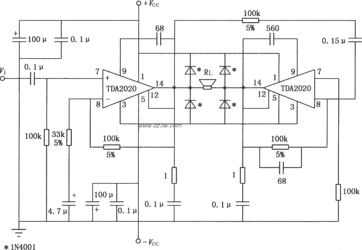 20W Hi—Fi音频功率放大电路图