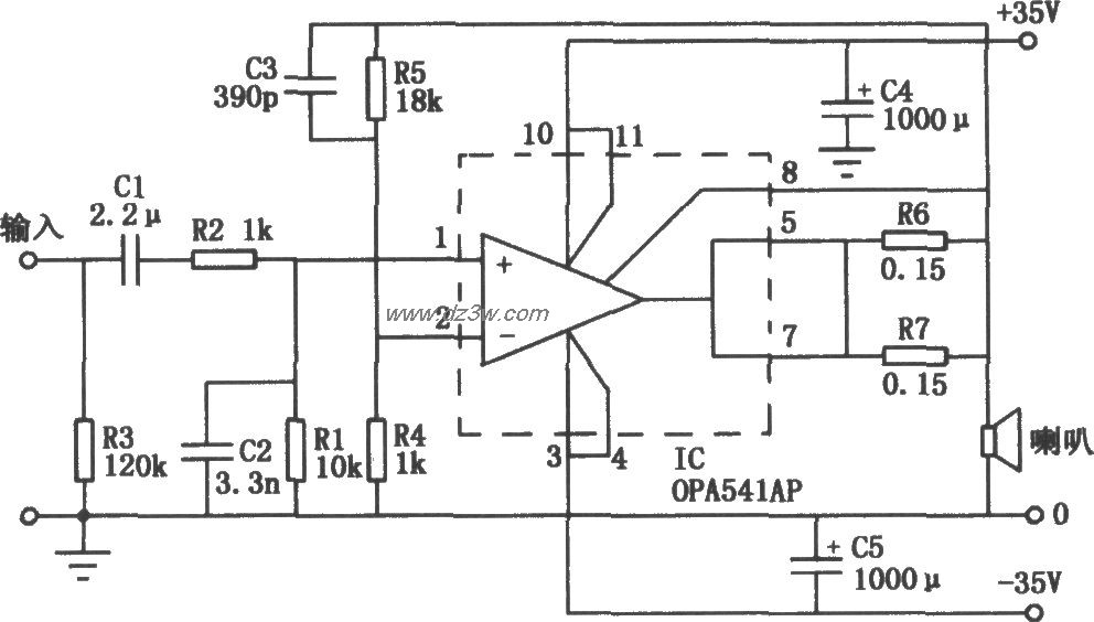 OPA541AP构成的音频功率电路图