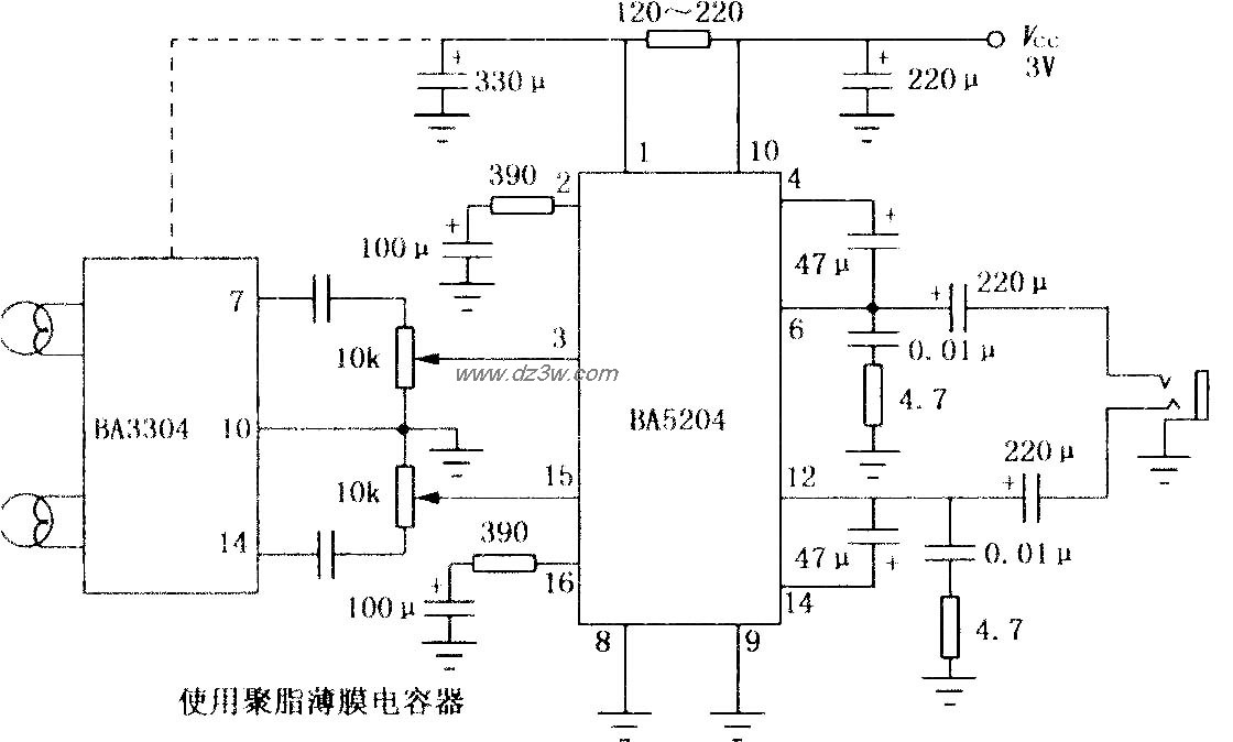 BA5204/5204F 3V双声道音电路图