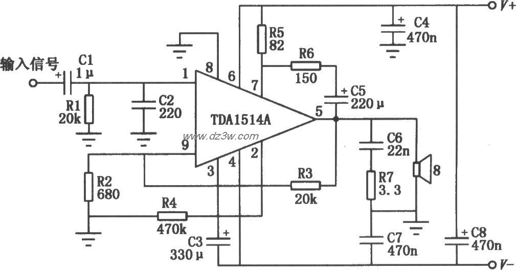 TDA1514A组成的50W高保真电路图
