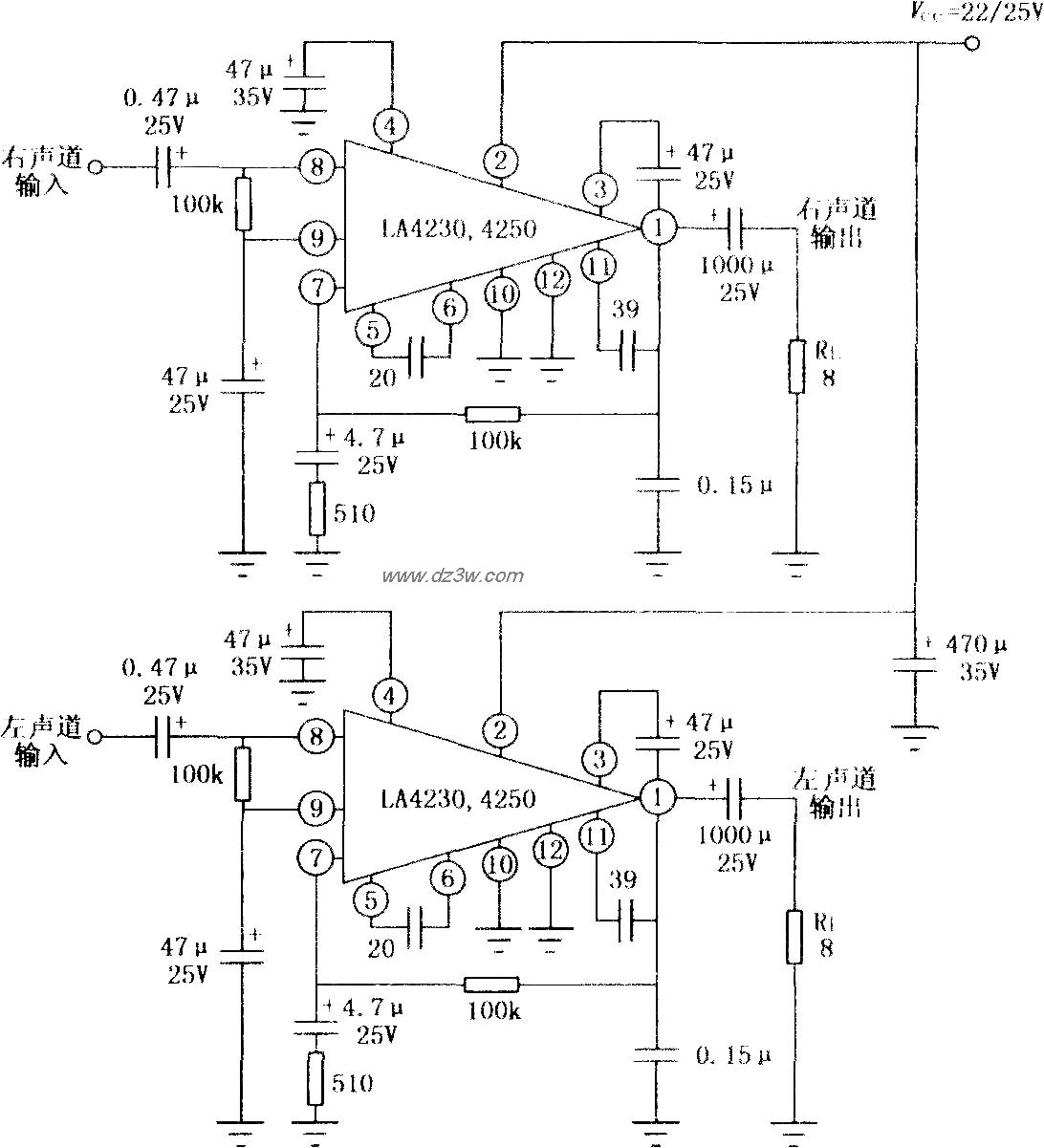 LA4230／4250 8W音频功率电路图