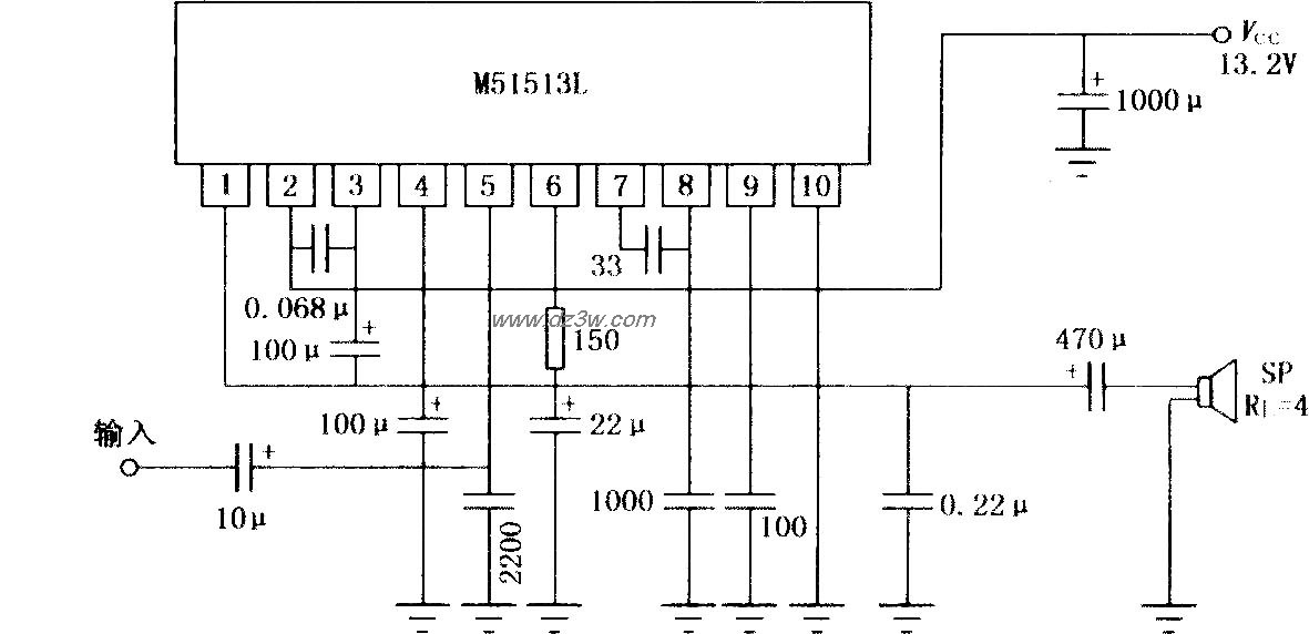 STK4019 10W音频功率放大电路图