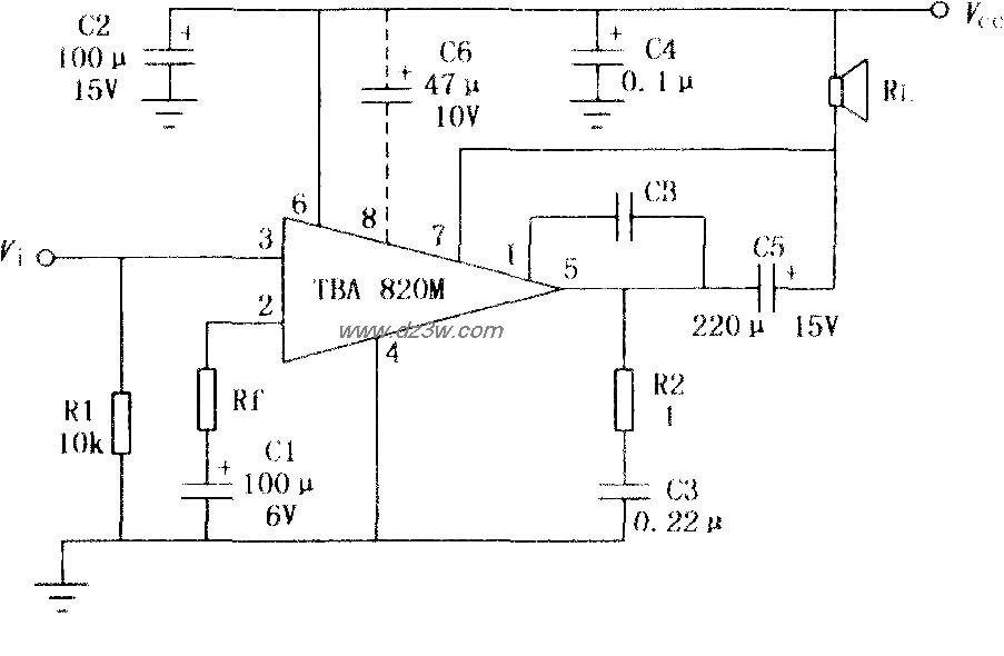 TBA820M 2W音频功率放大电路图