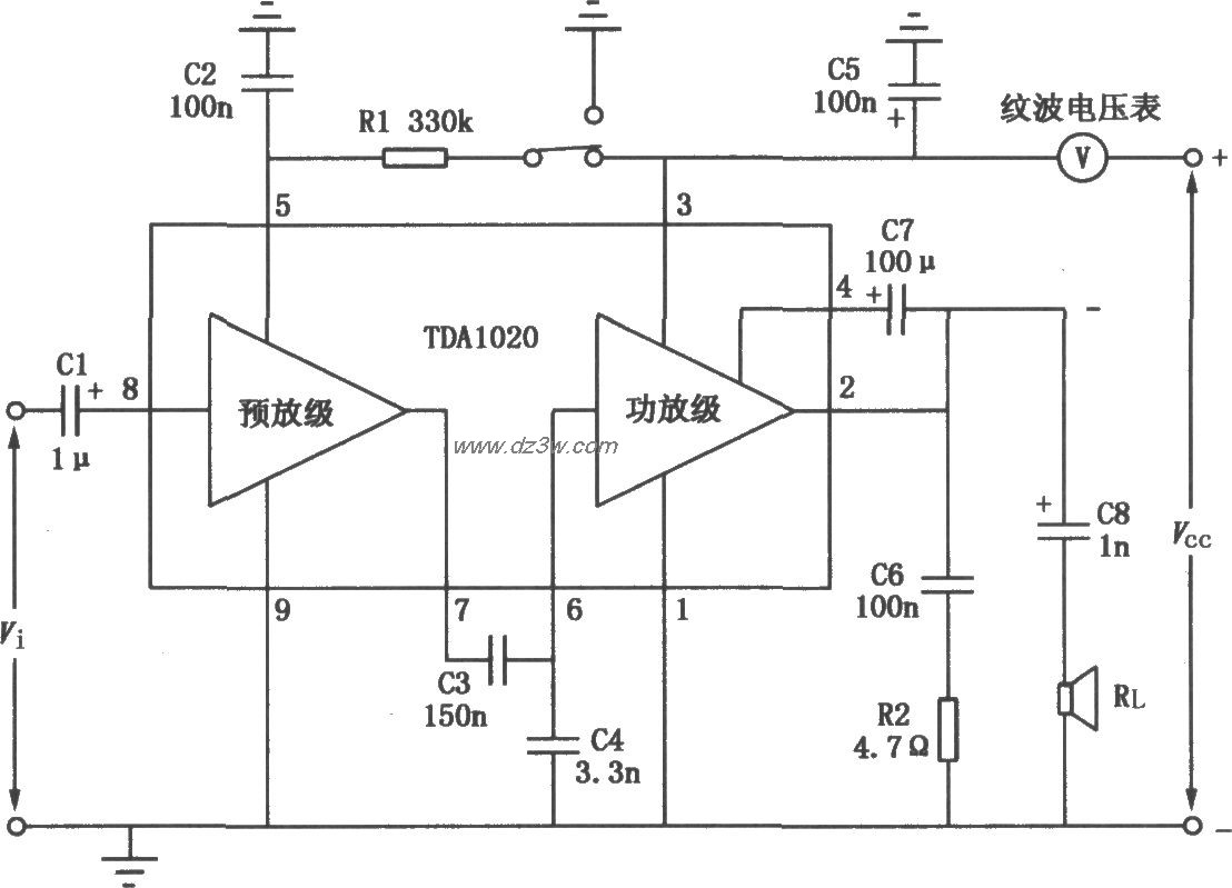 TDA1020 12W音频功率放大电路图