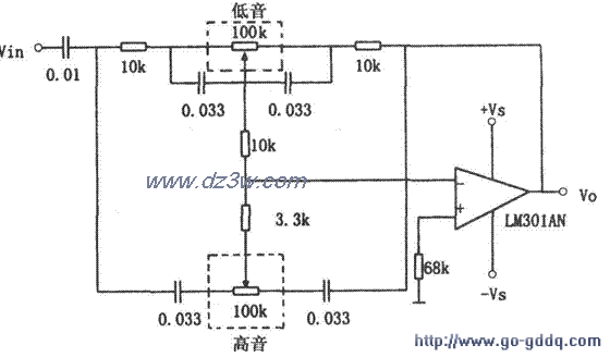 用LM301构成的音调控制电电路图