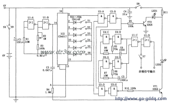 用CD4017构成的低音节拍电路图