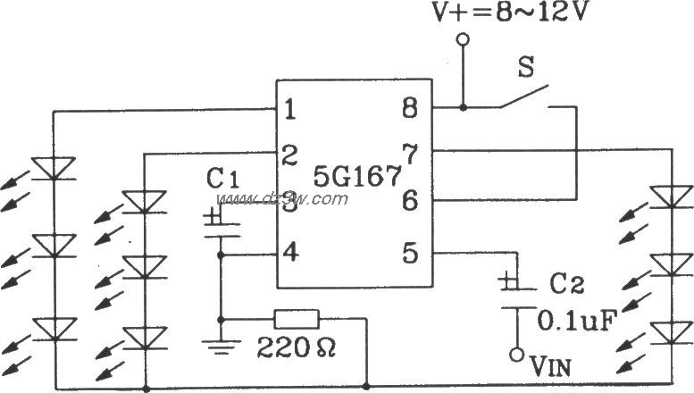 5G167音响同步彩灯控制集电路图