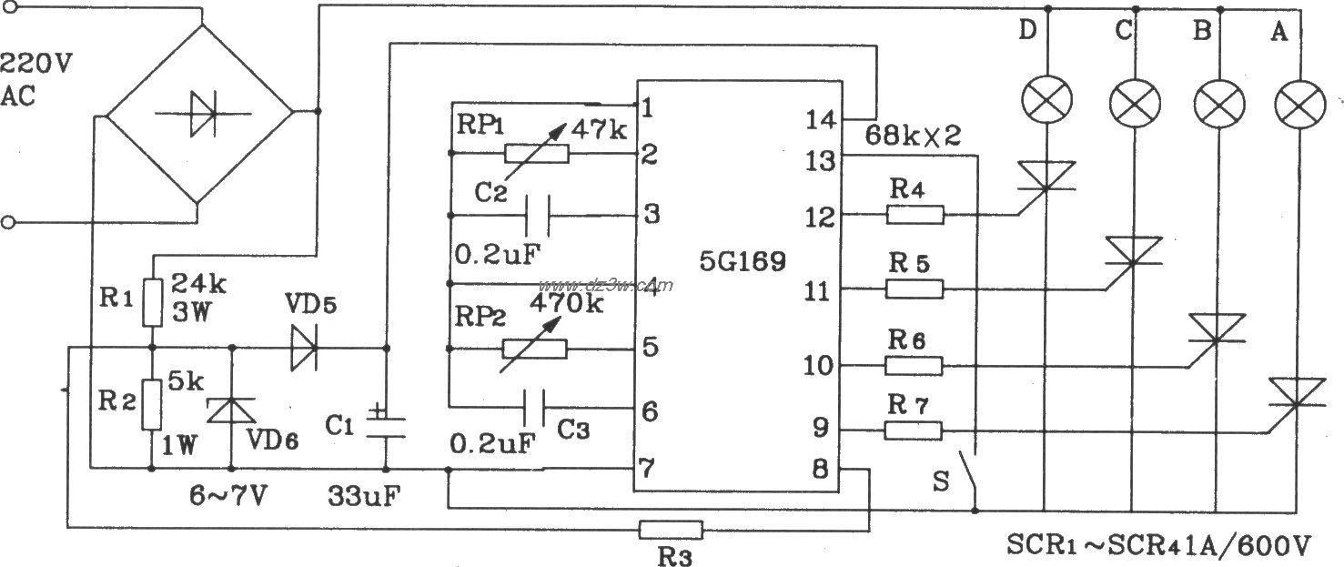 5G169音响彩灯控制集成电电路图