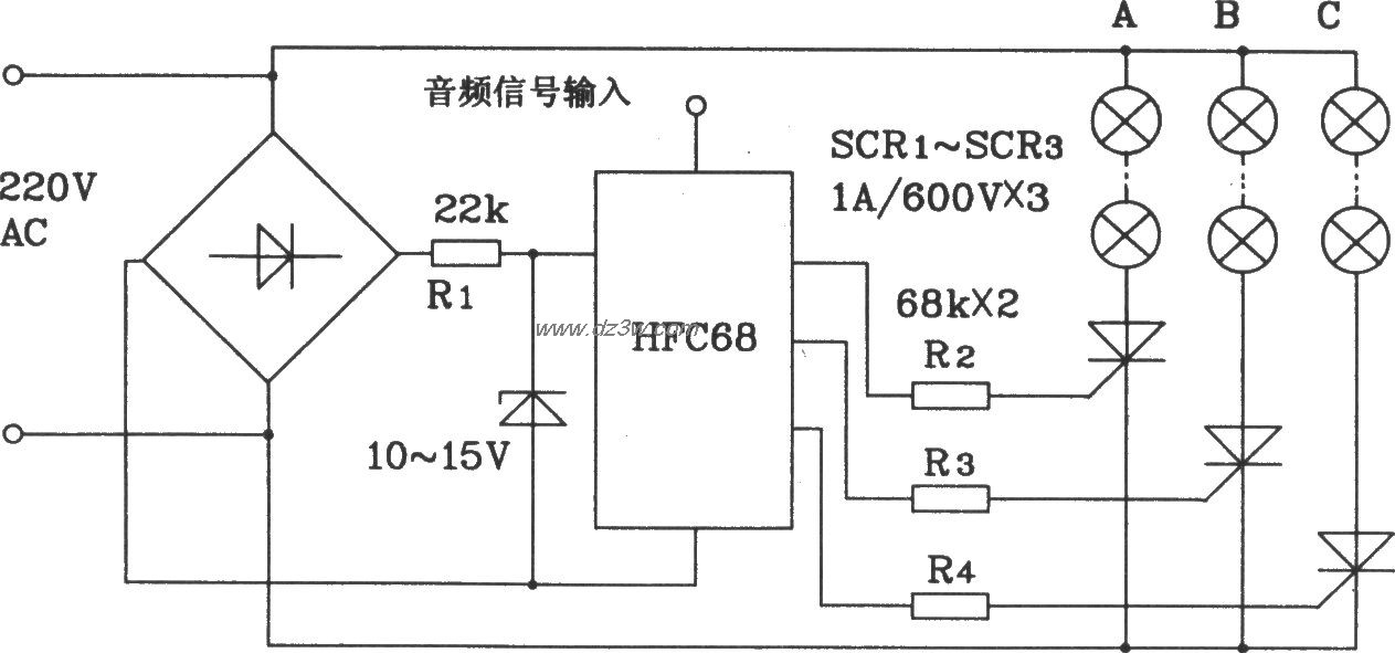 HFC68音响彩灯控制集成电电路图