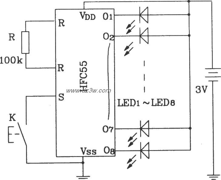 HFC55音响彩灯控制集成电电路图