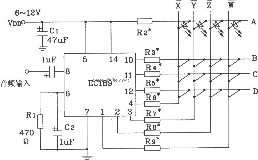 音响彩灯控制集成电路EC电路图