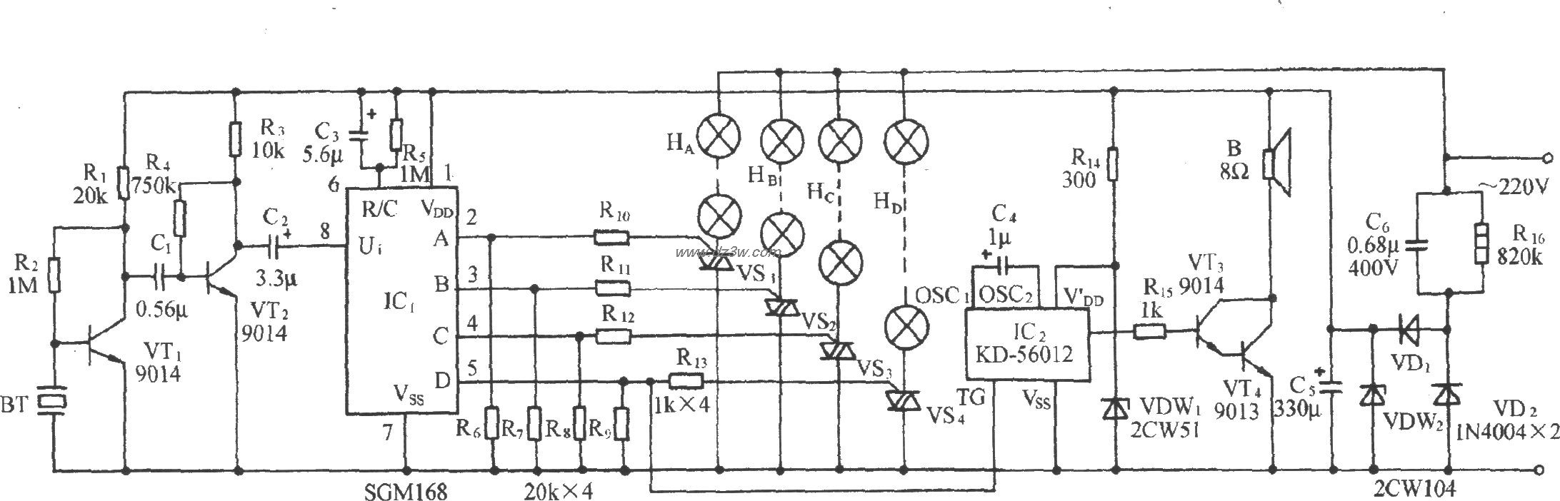 5GM168音频压控式歌舞厅电路图