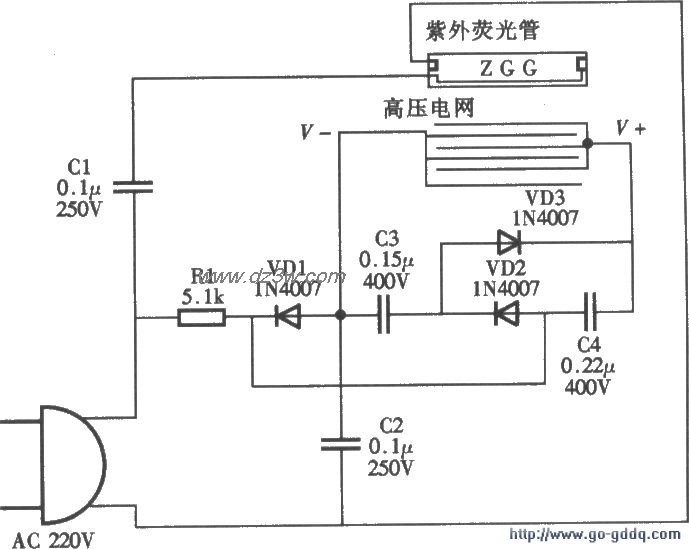 美之杰牌MWQ-A灭蚊灯电路电路图